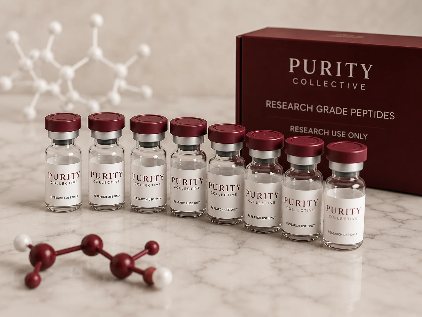 Research peptide vials and branded packaging